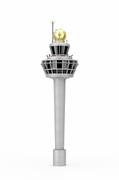 Luchthaven Air Traffic Control Tower Voortbouwend op een witte achtergrond. 3D-rendering