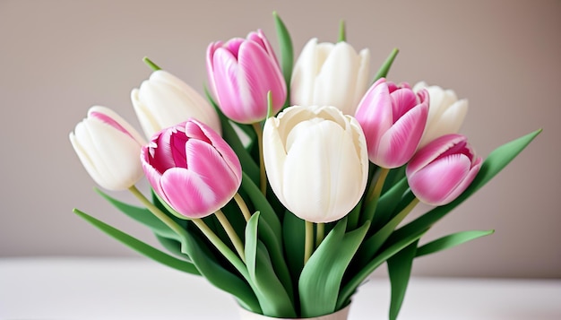 Luchtig boeket Delicate roze witte tulpen felicitaties bloemen bloesems bloemenarrangement