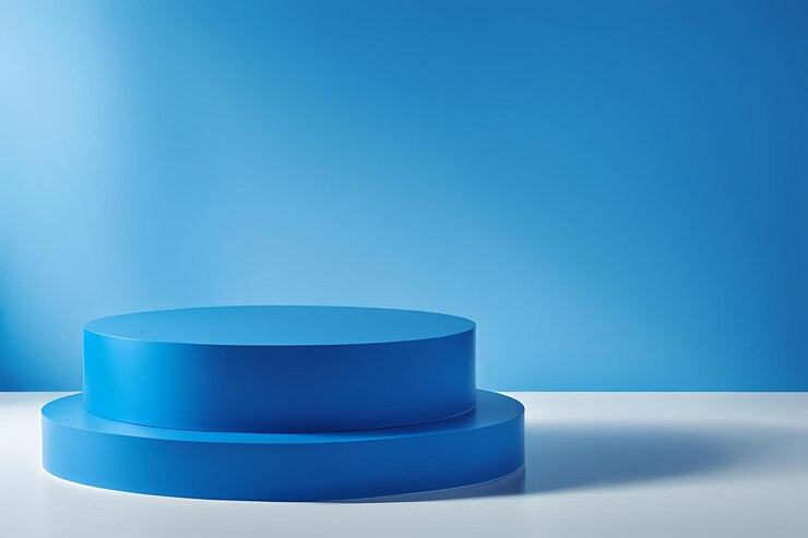 Foto luchtige en schone studiofoto van een licht gepolijst plastic podium op een delicate achtergrond