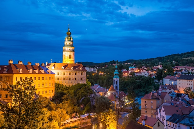 Luchtmening over de oude Stad van Cesky Krumlov, Tsjechische Republiek