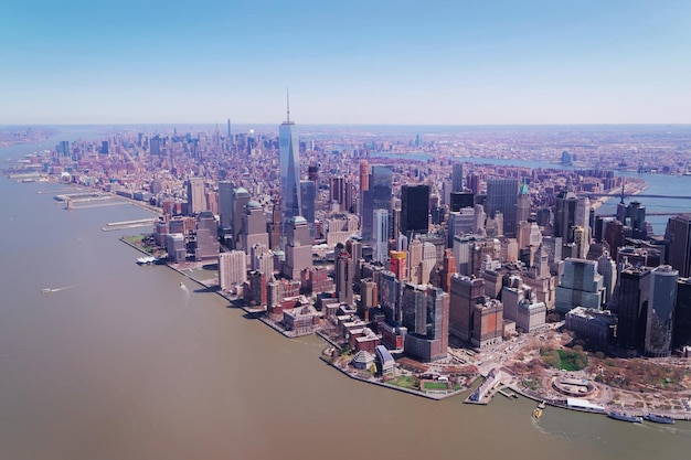 Luchtmening over Manhattan met Hudson River, New York, de V.S