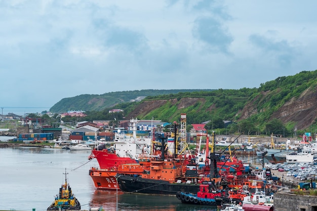 Luchtmening van Korsakov-haven op Sakhalin Rusland