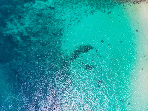 Luchtmening van mooi strand en overzees met kokosnotenpalm