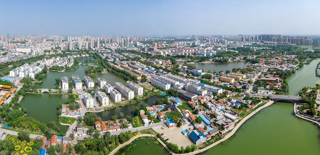 Luchtpanorama van de oude stad Dongchang in Liaocheng, provincie Shandong