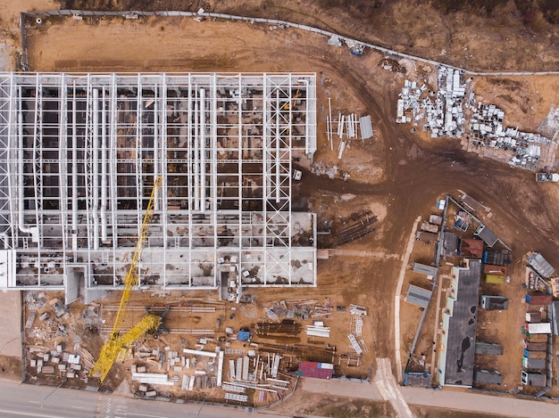 Luchtvlucht boven een bouwplaats Luchtfotografie