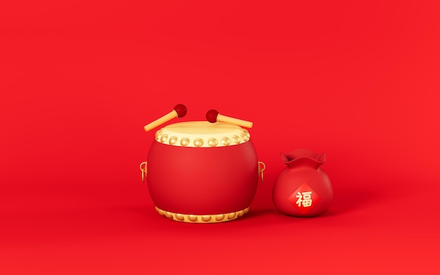 Luck bag and drum translation blessing 3d rendering