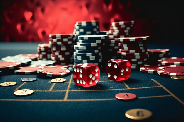 Luck in Motion The Rolling Red Dice Steal the Show on the Casino Table |  Premium AI-generated image