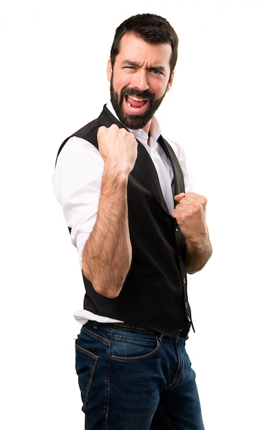 Lucky cool man on isolated white background