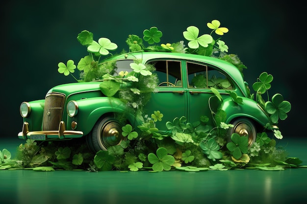 Foto lucky green vintage car gekleed in shamrocks een st patrick's day scene generatieve ai