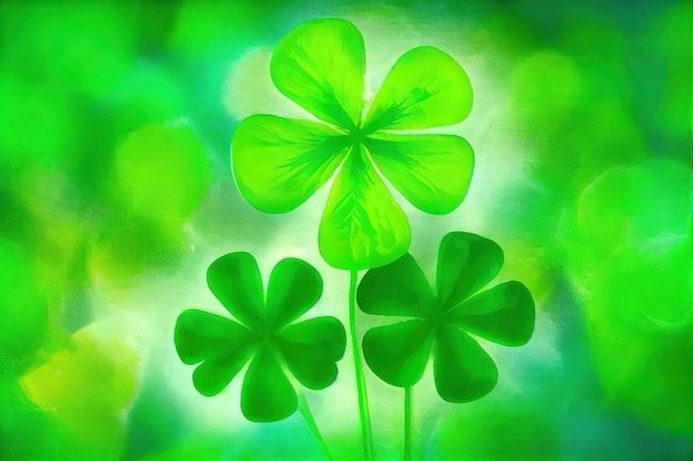 Lucky Irish Four Leaf Clover in het veld voor St Generative Ai