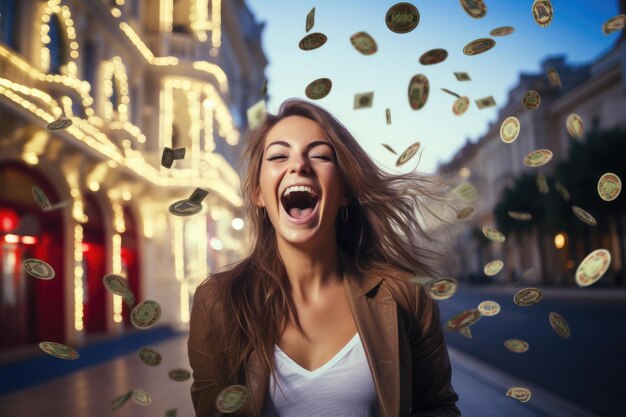 Foto la persona fortunata ha vinto un grosso jackpot giocando d'azzardo nel casinò.