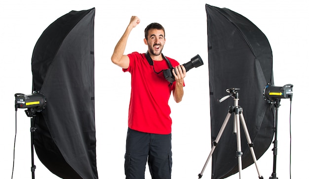 Lucky photographer in his studio