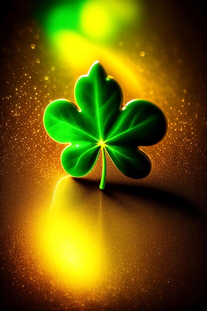 Lucky shamrocks with golden bokeh glitter pot of gold at the end of the rainbow st