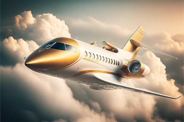 Lucurious private jet flying amont the cloud Rich people lifestyle Generative Ai