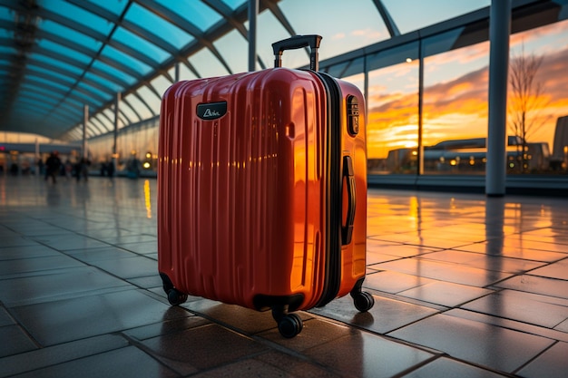 luggage on the airport terminal in the autumn