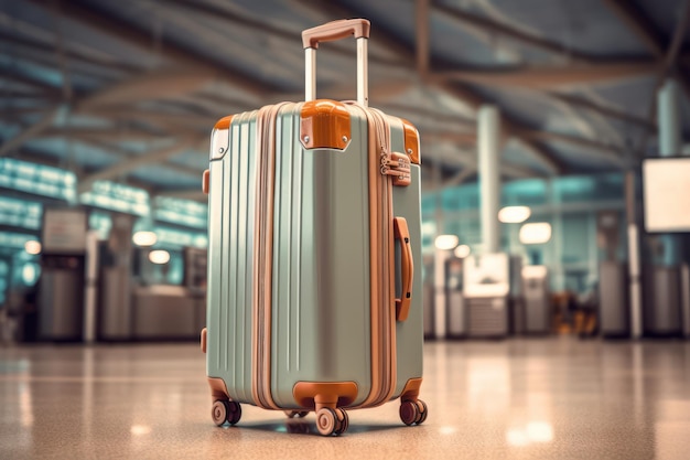 Luggage at the airport Travel bag suitcase left at the empty terminal Generative AI