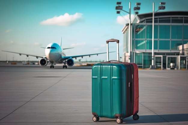 Luggage at the airport Travel bag suitcase left at the empty terminal Generative AI