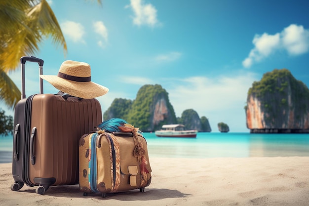 Photo luggage on beautiful islands and beaches world tourism day