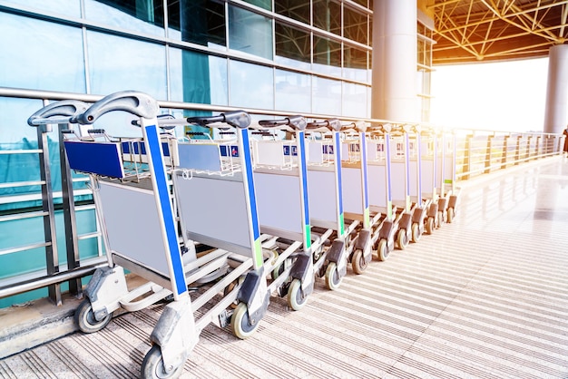 Photo luggage carts in good order at the airport