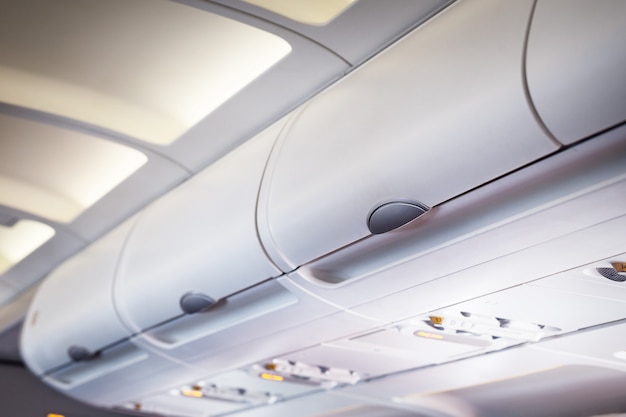 The luggage compartment in an airplane