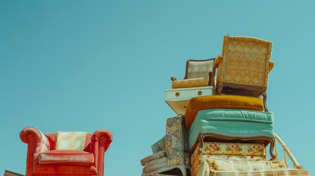 Luggage on Stack of Chairs