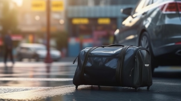 Luggage and taxi on the streetgenerative ai