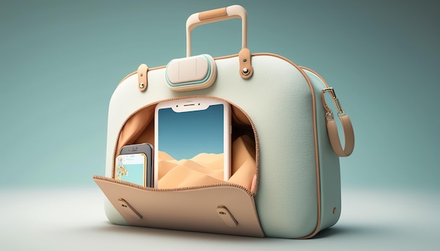 luggage travel minimal concept pastel holiday communication equipment generative ai