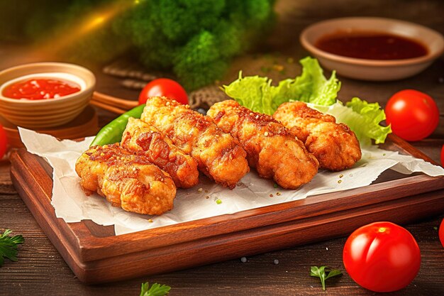 Lulakebab of breaded chicken meat with sauce