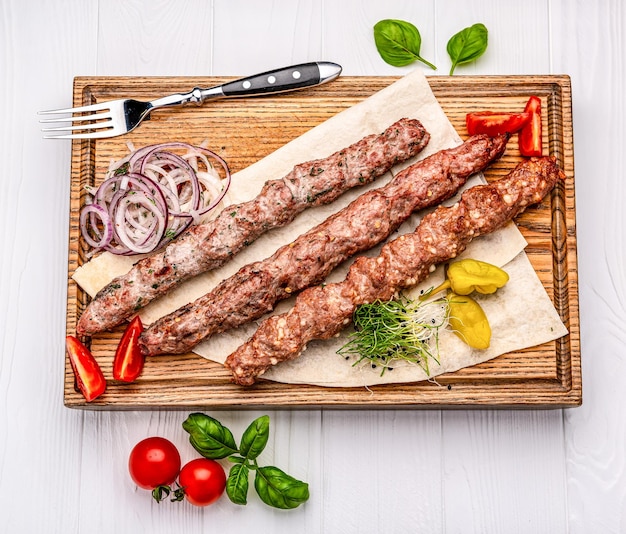 Lulya kebab meat on the grill minced meat on the grill