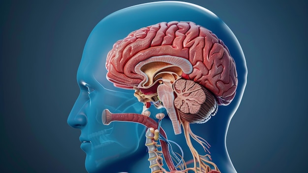 人間の脳の横断断面下頭部頭部杏仁核基底が色の図で示されています 灰色の頭部背中MRIの色です