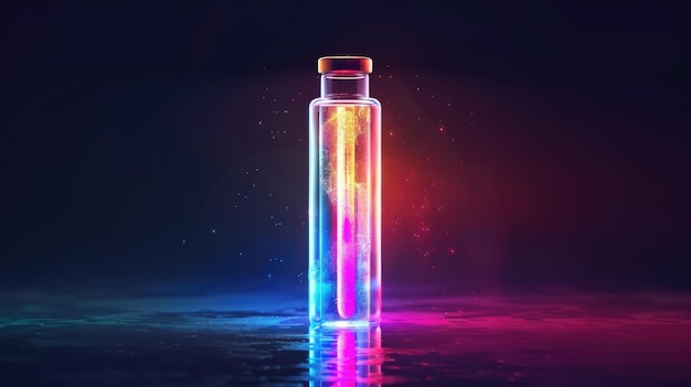 Luminescent Gel Suspended in Vial Glowing with Energy