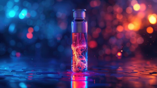 Photo luminescent gel suspended in vial glowing with energy