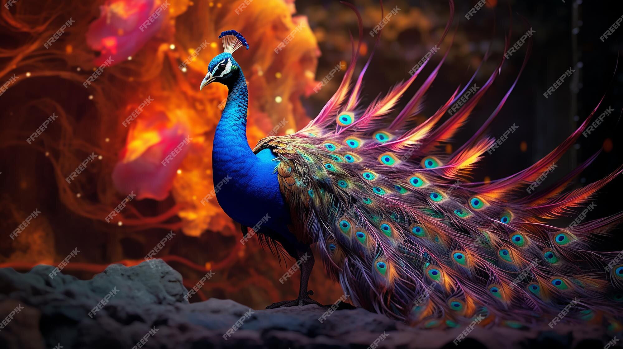 Premium AI Image | Luminescent Technicolor Crystal Peacock Beauty