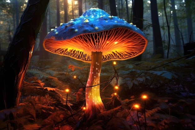 Luminescent Translucide Mushroom with Complex Details extreme closeup Generative AI