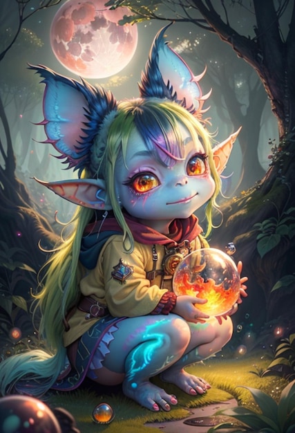 luminism surrealism cinematic ultra highly detailed a close up cute multicolored troll gremlin