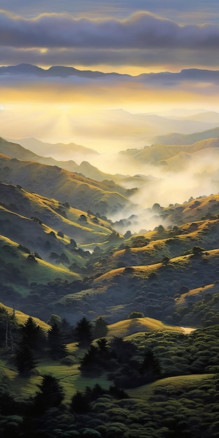 Luministic Oil Painting Digital Poster Of Marin Headlands At Sun