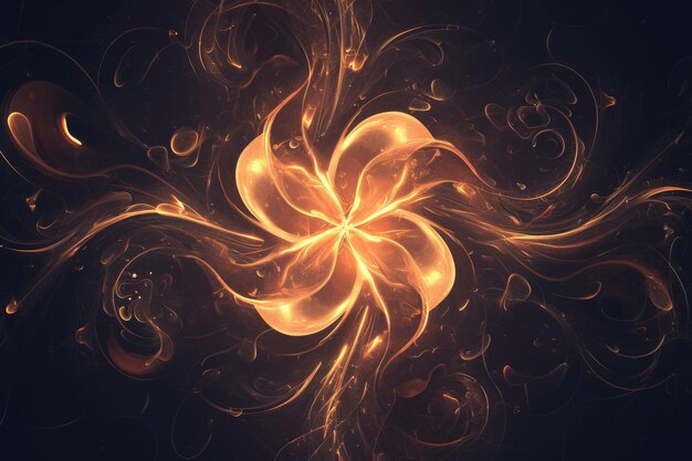 Luminous abstract floral swirls on black background generative AI