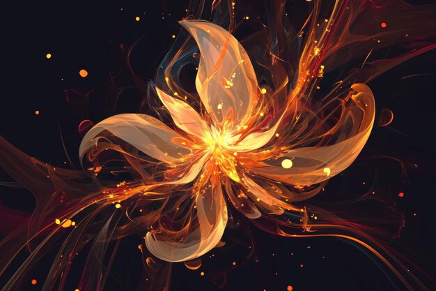 Luminous abstract floral swirls on black background generative AI