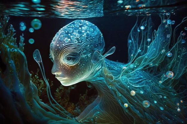 Foto luminoso alieno sott'acqua bella immagine dell'illustrazione generative ai