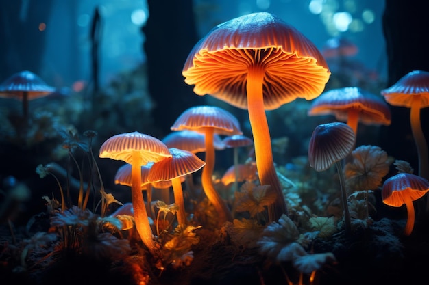 Luminous backlit glowing forest mushroom Beautiful illustration picture Generative AI