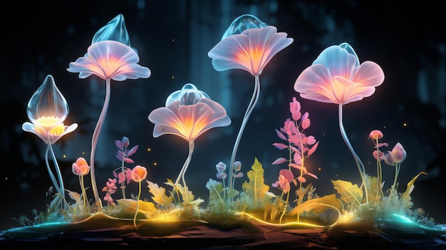 Luminous bioluminescent plants fantasy glowing flora