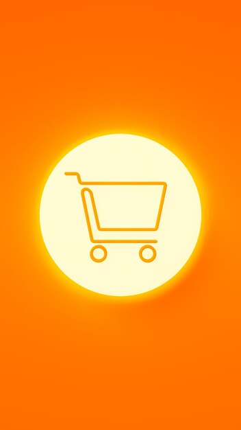 Luminous button with shopping cart icon on orange stage internet sales and marketing theme