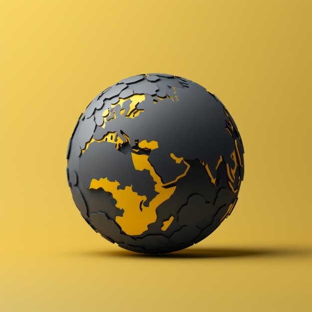 Photo the luminous contrast a vibrant 3d dark gray globe illuminated against a lively yellow background