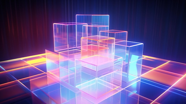 Luminous elegance shiny neon cube stacks in three dimension shapes ai generated image