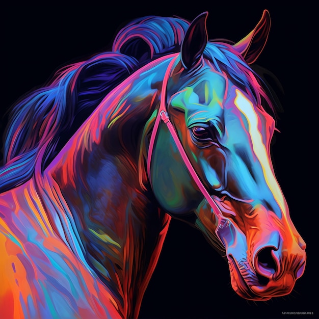 Luminous equine majesty a multilayered realism neon horse head
