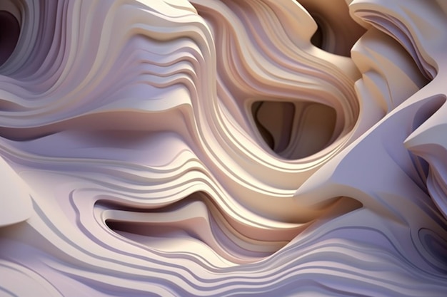 Luminous Eroded Interiors Paper Scene with Wavy Curves generative AI