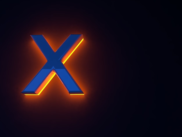 Luminous fiery blue letters. Orange glow. Blue shiny font. Separate letters. Raster illustration