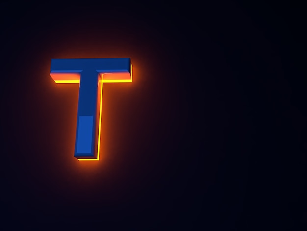 Luminous fiery blue letters. Orange glow. Blue shiny font. Separate letters. Raster illustration