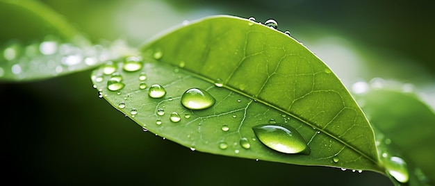 Luminous Foliage Fresh Green Leaf with Closeup Dew Drop Generated