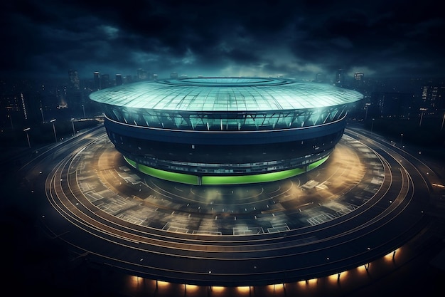 Luminous Football Stadium Amidst Greenery Generative AI